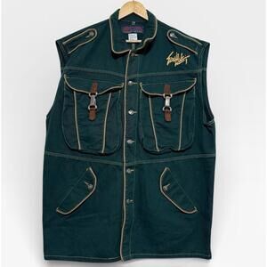 Vintage Southpole Exhaust Jeans Utility Cargo Vest Multi Pocket Green Sz L Men’s